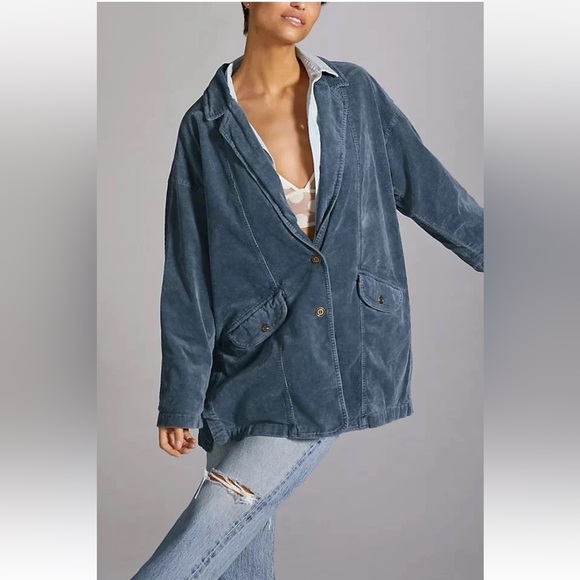 Pilcro Jackets & Blazers - Anthropologie Pilcro Women M Washed Corduroy Blazer Boxy Oversized Slouchy Blue